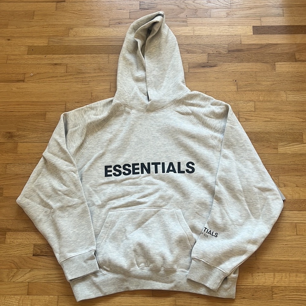 Fear of god essentials 3D silicon appliqué pullover hoodie heather oatmeal
